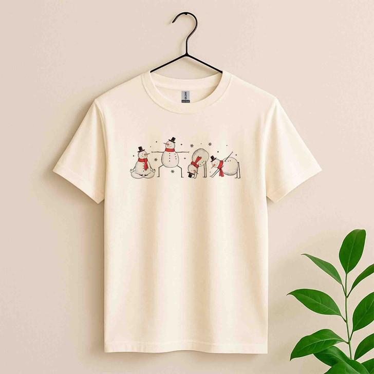 Funny Snowman Yoga Christmas Shirt, Cute Winter Holiday Yoga Tee, Minimalist Festive Design T-shirt S-5XL