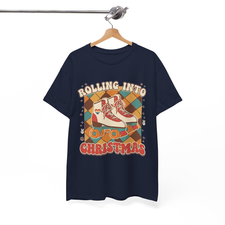 Rolling Into Christmas Roller Skate Shirt, Retro Christmas Skating Tee, Vintage Holiday Graphic T-shirt S-5XL