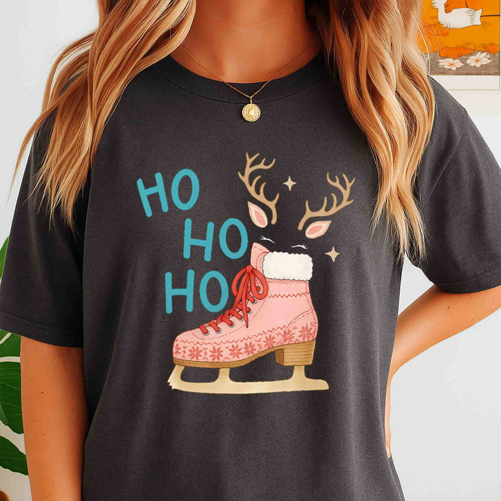 Ho Ho Ho Ice Skate Christmas Shirt, Funny Reindeer Skate Tee, Winter Holiday Graphic T-shirt S-5XL