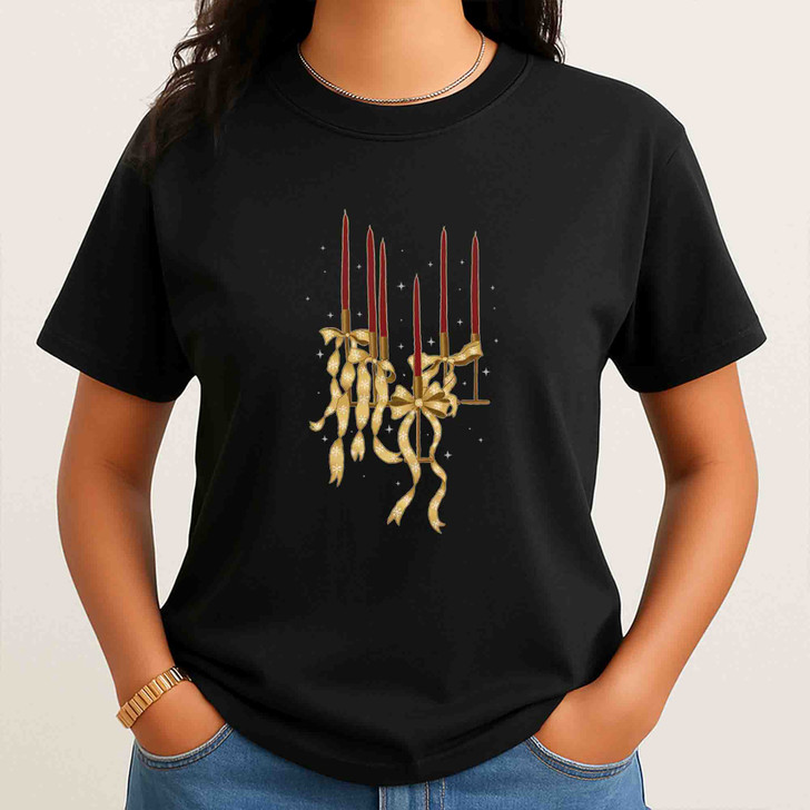 Elegant Christmas Candle Shirt, Vintage Holiday Candles Art Tee, Minimal Festive Design T-shirt S-5XL