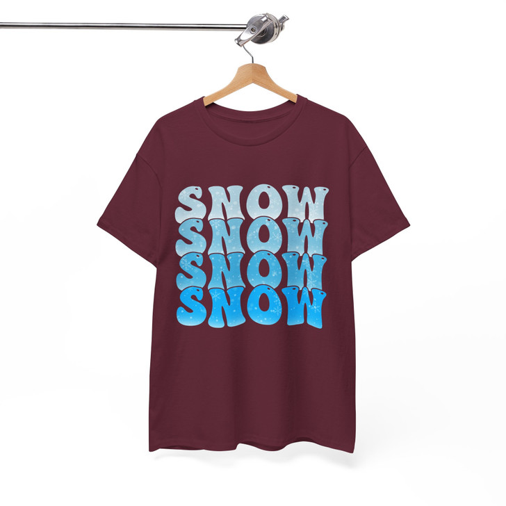 Snow Snow Snow Shirt, Winter Snow Typography Tee, Blue Snowflake Graphic Shirt, Cozy Winter Holiday T-shirt S-5XL