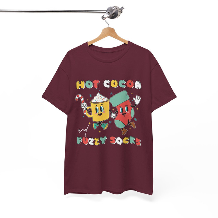 Hot Cocoa and Fuzzy Socks Shirt, Cute Winter Cartoon Tee, Cozy Christmas Hot Chocolate Shirt, Holiday Gift T-shirt S-5XL