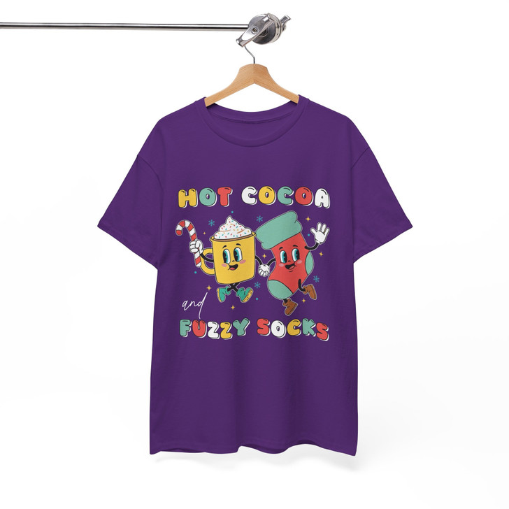 Hot Cocoa and Fuzzy Socks Shirt, Cute Winter Cartoon Tee, Cozy Christmas Hot Chocolate Shirt, Holiday Gift T-shirt S-5XL