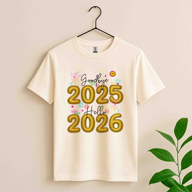 Goodbye 2025 Hello 2026 Shirt, New Year Eve Party Tee, Gold Numbers Fireworks Shirt, Happy New Year Gift T-shirt S-5XL