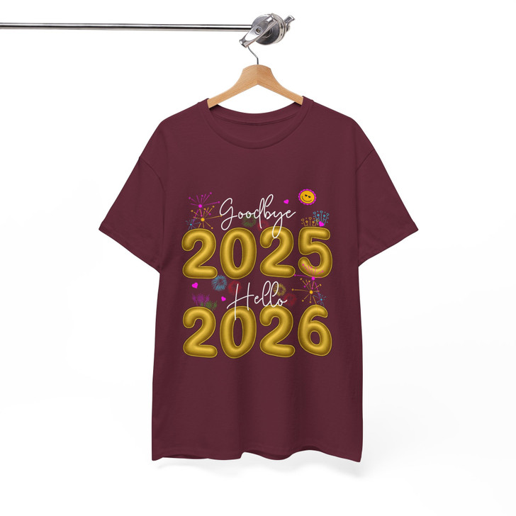 Goodbye 2025 Hello 2026 Shirt, New Year Eve Party Tee, Gold Numbers Fireworks Shirt, Happy New Year Gift T-shirt S-5XL