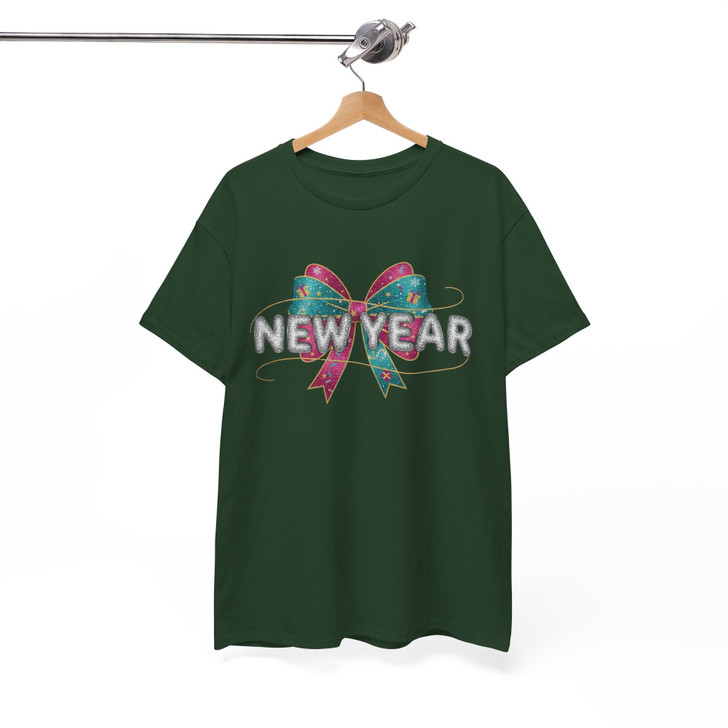 New Year Bow Shirt, Glitter New Year Tee, Sparkle Bow Graphic Shirt, Cute Holiday Party Shirt, Happy New Year Gift T-shirt S-5XL