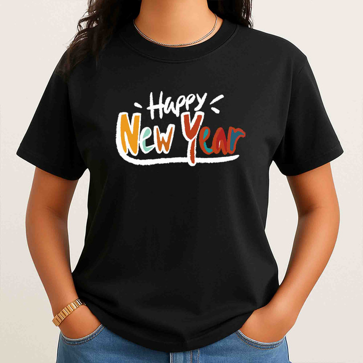 Happy New Year Shirt, Colorful New Year Typography Tee, Celebration Party Shirt, Festive Holiday Graphic Tee, New Year Gift T-shirt S-5XL