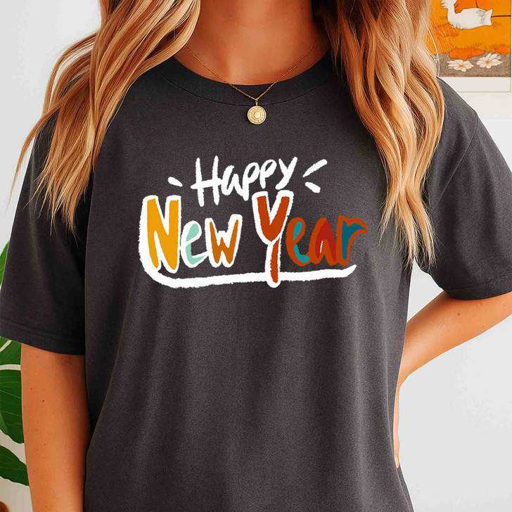 Happy New Year Shirt, Colorful New Year Typography Tee, Celebration Party Shirt, Festive Holiday Graphic Tee, New Year Gift T-shirt S-5XL