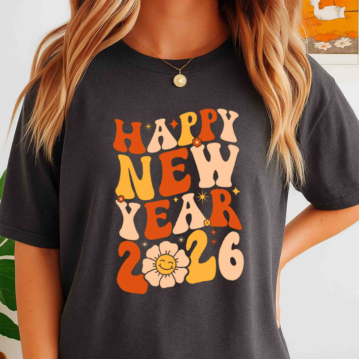 Happy New Year 2026 Shirt, Retro New Year Typography Tee, Colorful Celebration Shirt, Festive Holiday Graphic Tee, New Year Gift T-shirt S-5XL
