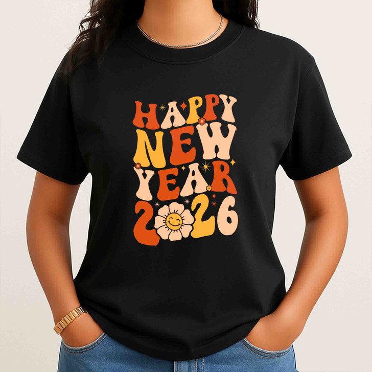 Happy New Year 2026 Shirt, Retro New Year Typography Tee, Colorful Celebration Shirt, Festive Holiday Graphic Tee, New Year Gift T-shirt S-5XL
