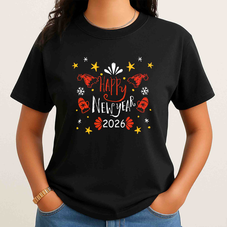 Happy New Year 2026 Shirt, Hand Drawn New Year Tee, Winter Festive Graphic Shirt, Holiday Celebration T Shirt, New Year Gift Unisex Tee S-5XL