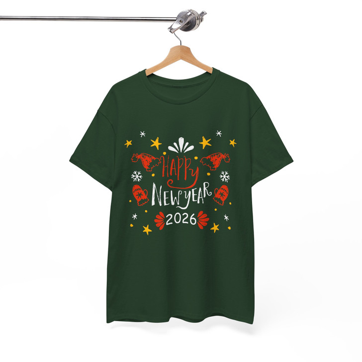 Happy New Year 2026 Shirt, Hand Drawn New Year Tee, Winter Festive Graphic Shirt, Holiday Celebration T Shirt, New Year Gift Unisex Tee S-5XL