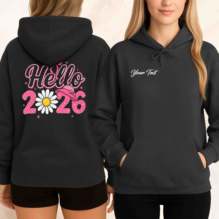 Hello 2026 Pink Daisy T Shirt, Cute Floral New Year Graphic Tee, Trendy Unisex Hoodie S-5XL