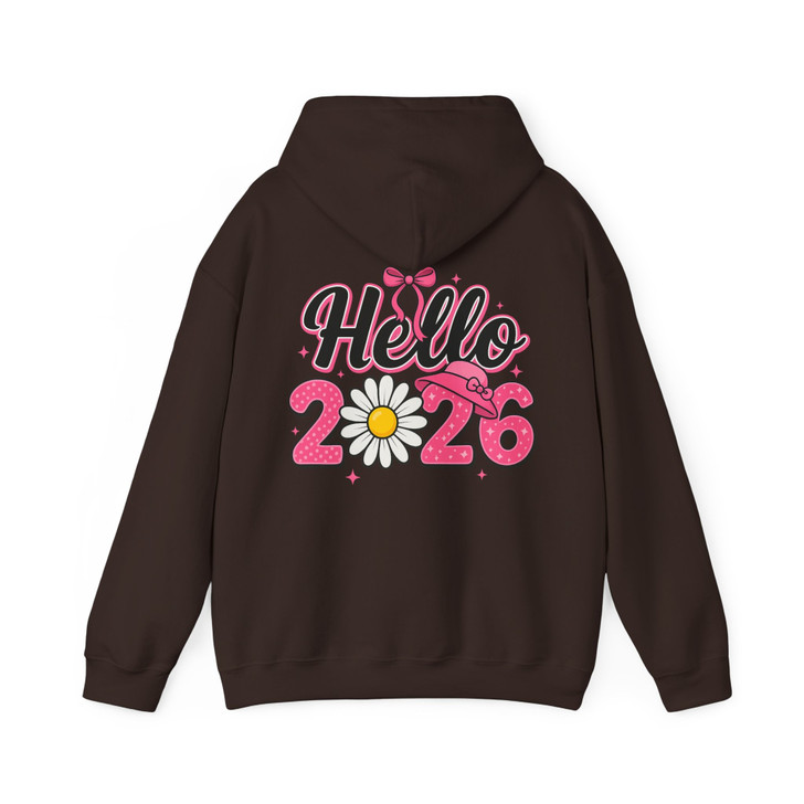 Hello 2026 Pink Daisy T Shirt, Cute Floral New Year Graphic Tee, Trendy Unisex Hoodie S-5XL