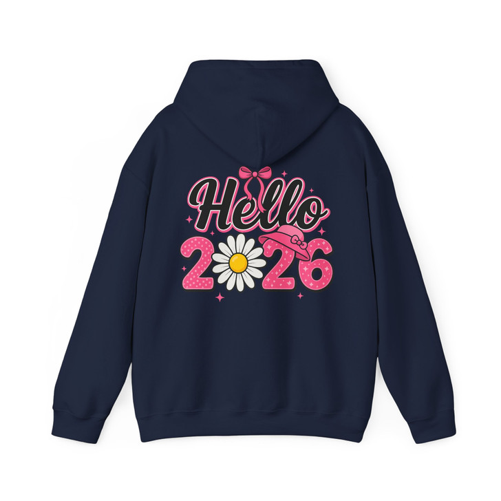 Hello 2026 Pink Daisy T Shirt, Cute Floral New Year Graphic Tee, Trendy Unisex Hoodie S-5XL
