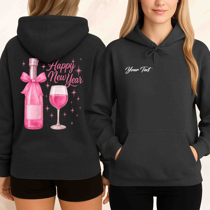Happy New Year Wine T Shirt, Pink Champagne Graphic Tee, New Year Party Unisex Hoodie S-5XL
