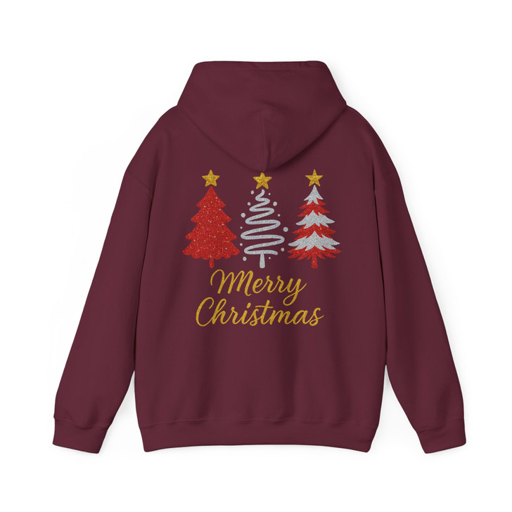 Merry Christmas Glitter Tree T Shirt, Festive Holiday Graphic Tee, Classic Unisex Christmas Hoodie S-5XL