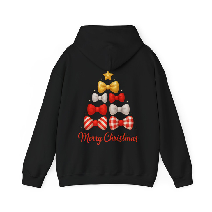 Merry Christmas Bow Tree T Shirt, Cute Holiday Bow Graphic Tee, Festive Unisex Christmas Hoodie S-5XL