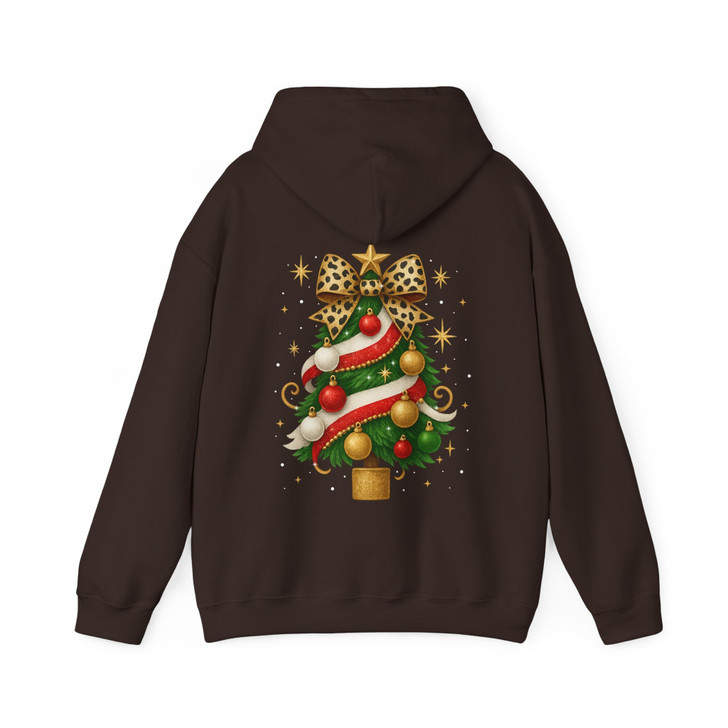 Leopard Bow Christmas Tree T Shirt, Glam Holiday Graphic Tee, Trendy Unisex Christmas Hoodie S-5XL