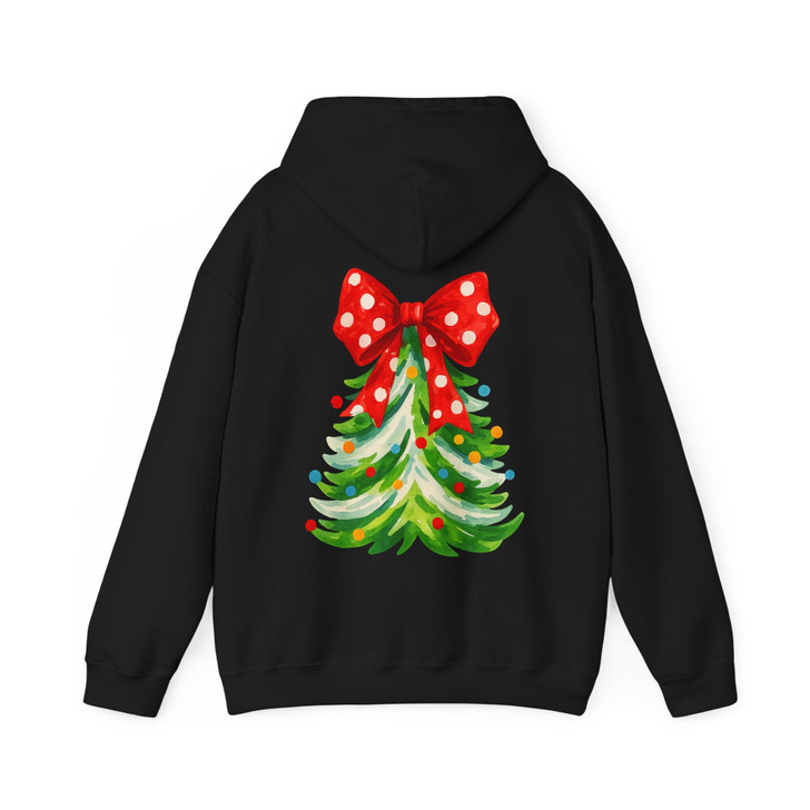 Polka Dot Bow Christmas Tree Shirt, Cute Holiday Graphic Tee, Festive Unisex Christmas Hoodie S-5XL