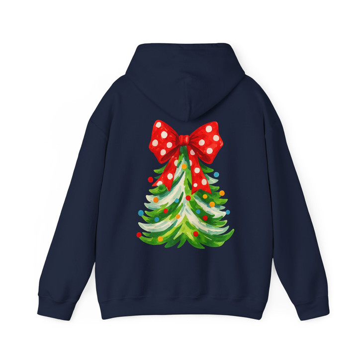 Polka Dot Bow Christmas Tree Shirt, Cute Holiday Graphic Tee, Festive Unisex Christmas Hoodie S-5XL