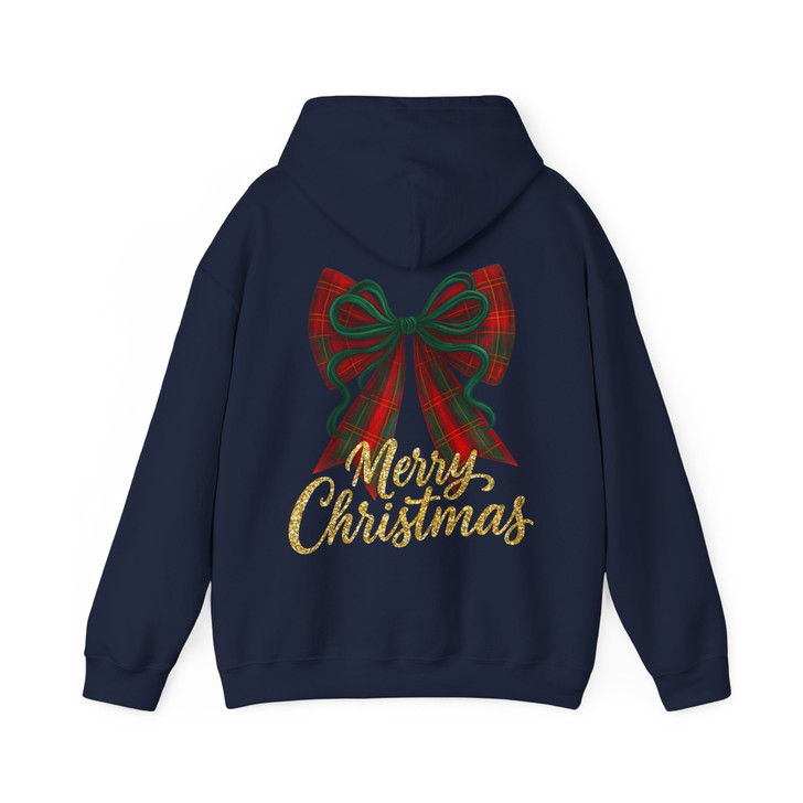 Plaid Bow Merry Christmas Shirt, Red Green Bow Holiday Tee, Festive Glitter Christmas Hoodie S-5XL