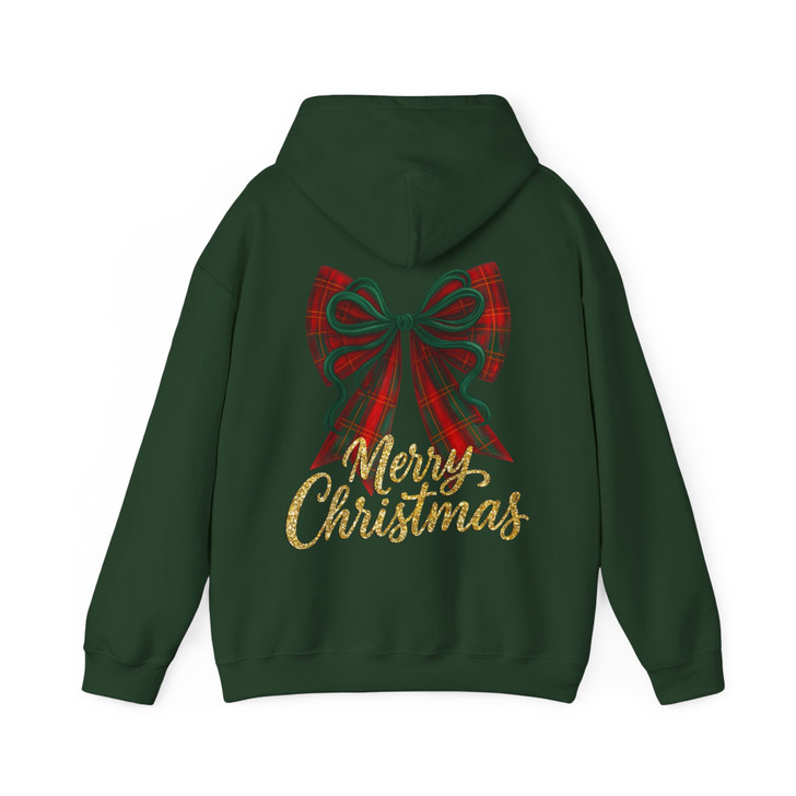 Plaid Bow Merry Christmas Shirt, Red Green Bow Holiday Tee, Festive Glitter Christmas Hoodie S-5XL