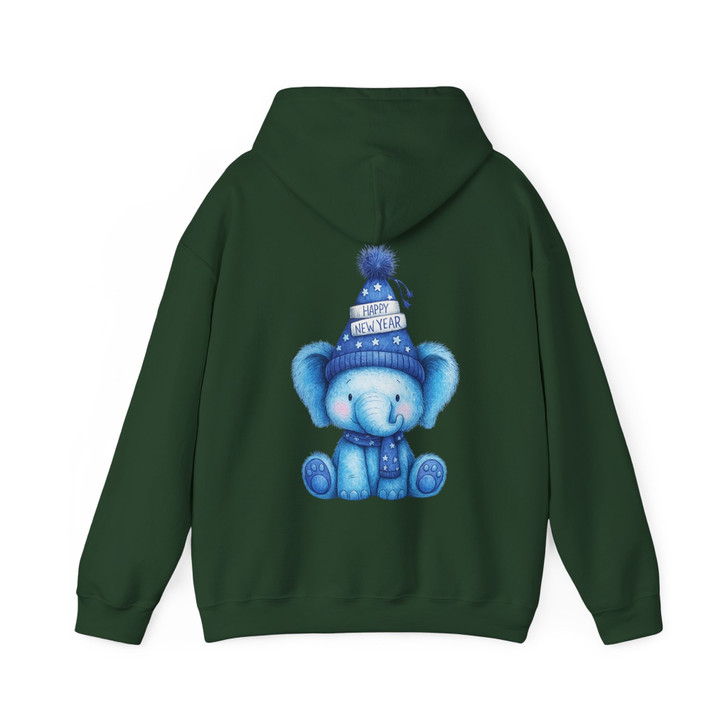 Cute Elephant Happy New Year Shirt, Blue Winter Animal Tee, New Year Gift Unisex Hoodie S-5XL