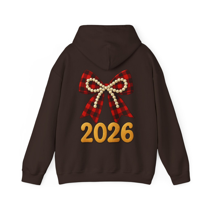 2026 Plaid Bow Shirt, Red Buffalo Check Bow Tee, Pearl Bow New Year 2026 Hoodie S-5XL