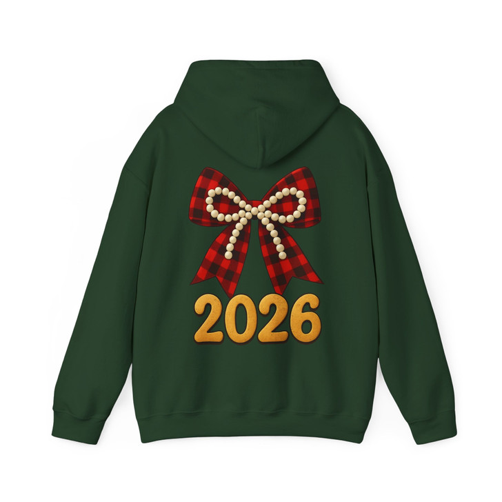 2026 Plaid Bow Shirt, Red Buffalo Check Bow Tee, Pearl Bow New Year 2026 Hoodie S-5XL