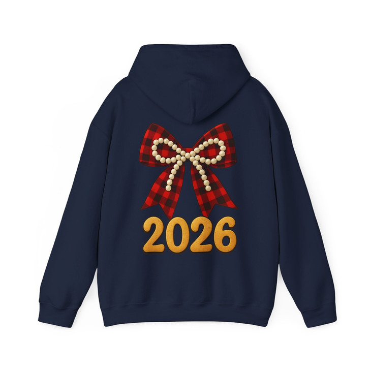 2026 Plaid Bow Shirt, Red Buffalo Check Bow Tee, Pearl Bow New Year 2026 Hoodie S-5XL