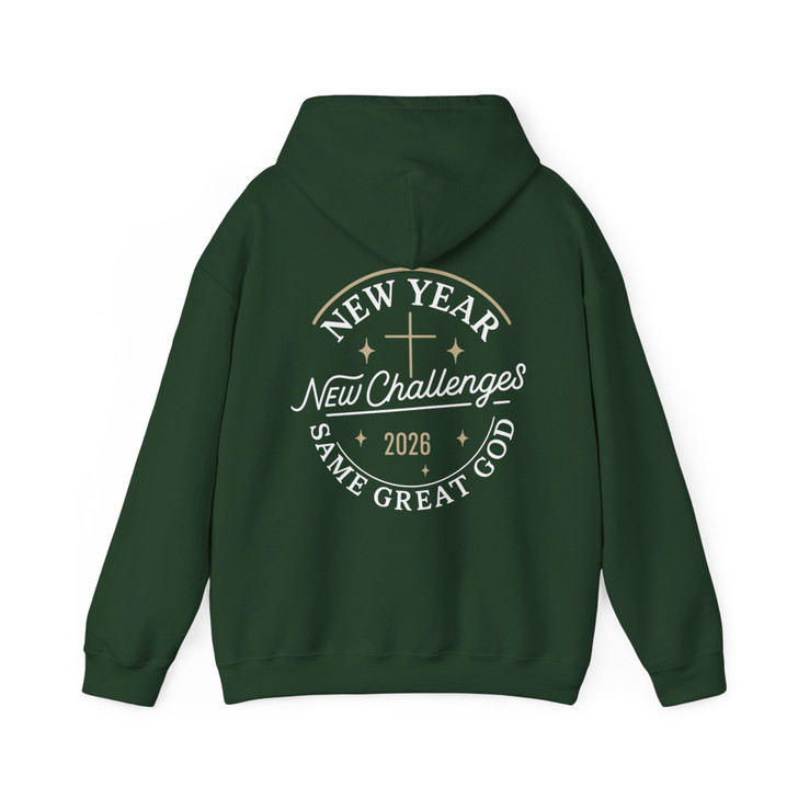 Christian New Year Shirt 2026, New Year New Challenges Same Great God Tee Hoodie S-5XL