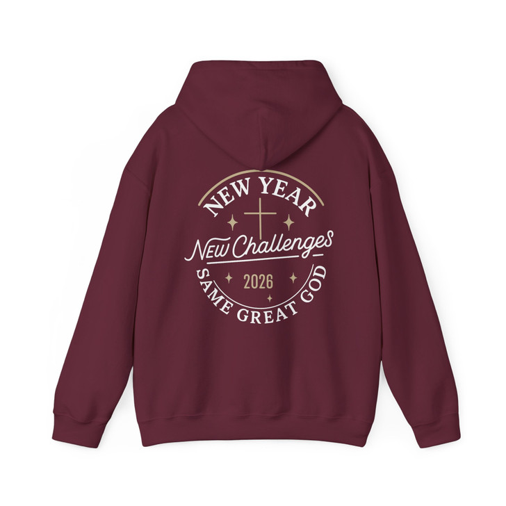 Christian New Year Shirt 2026, New Year New Challenges Same Great God Tee Hoodie S-5XL
