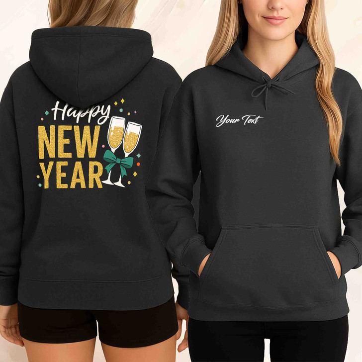 Happy New Year Shirt, Champagne Glass New Year Tee, Glitter NYE Hoodie S-5XL
