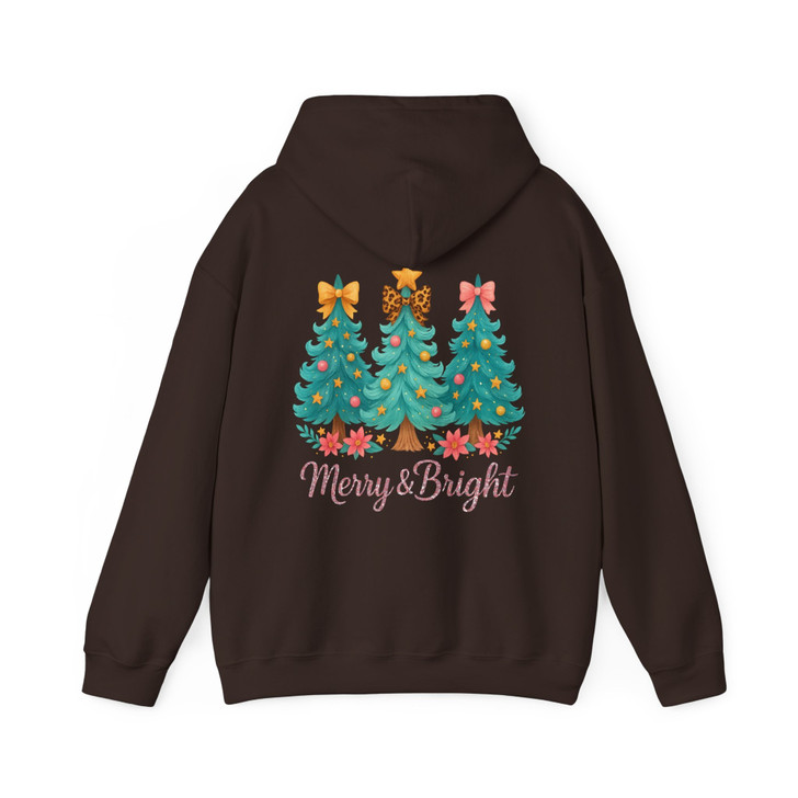 Merry And Bright Christmas Shirt, Three Trees Bow Cute Xmas Graphic Hoodie S-5XL