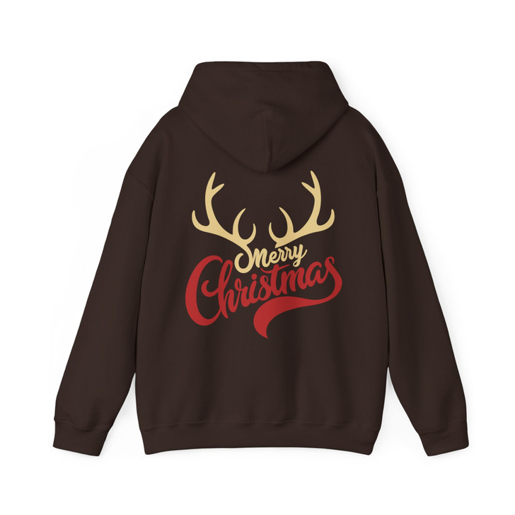 Merry Christmas Shirt, Reindeer Antlers Typography Holiday Hoodie S-5XL