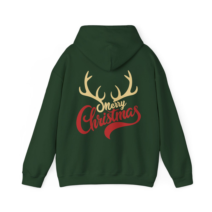 Merry Christmas Shirt, Reindeer Antlers Typography Holiday Hoodie S-5XL