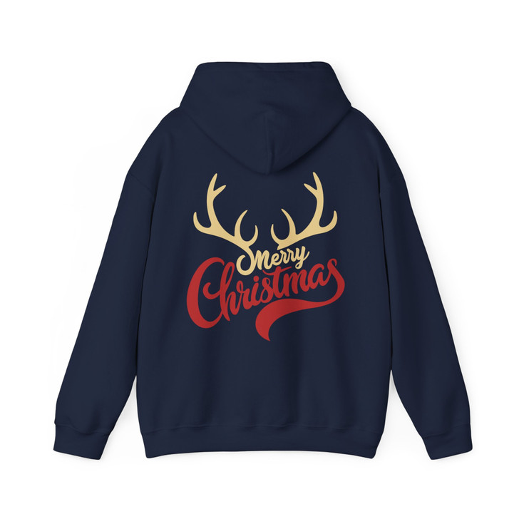 Merry Christmas Shirt, Reindeer Antlers Typography Holiday Hoodie S-5XL