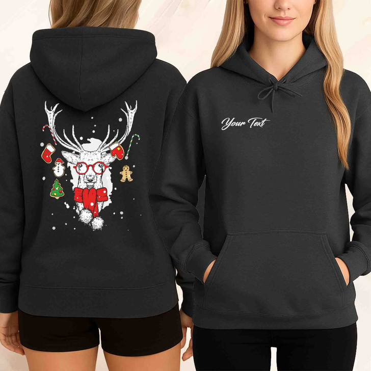 Christmas Reindeer Shirt, Cute Deer With Glasses Ornament Hoodie S-5XL
