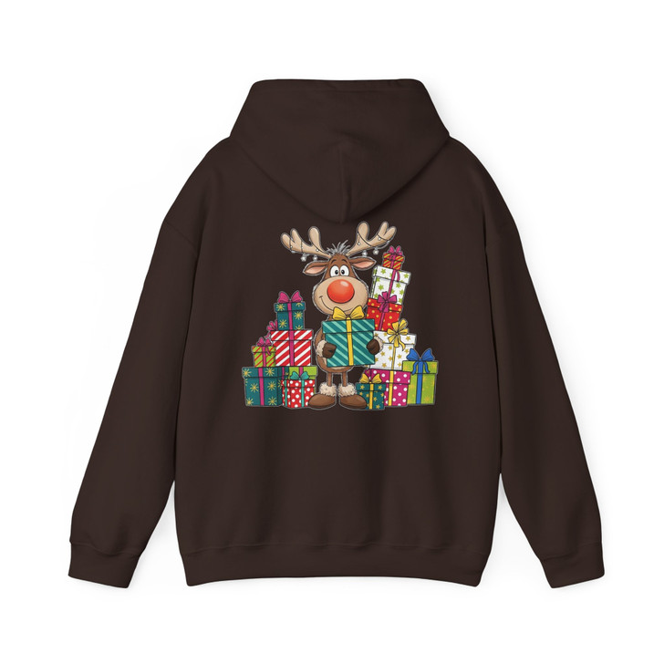 Cute Reindeer Christmas Shirt, Hand Drawn Rudolph With Gifts Hoodie S-5XL