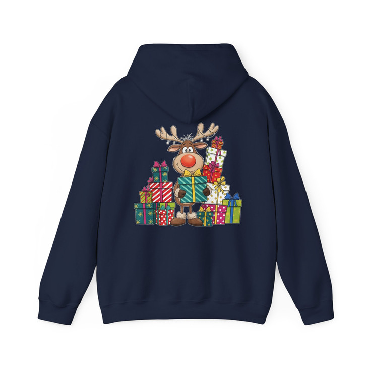 Cute Reindeer Christmas Shirt, Hand Drawn Rudolph With Gifts Hoodie S-5XL
