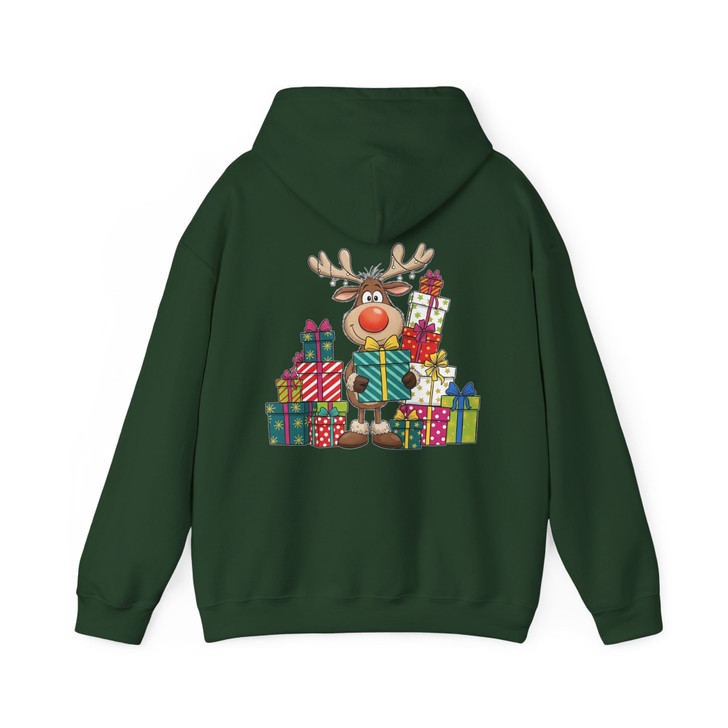 Cute Reindeer Christmas Shirt, Hand Drawn Rudolph With Gifts Hoodie S-5XL