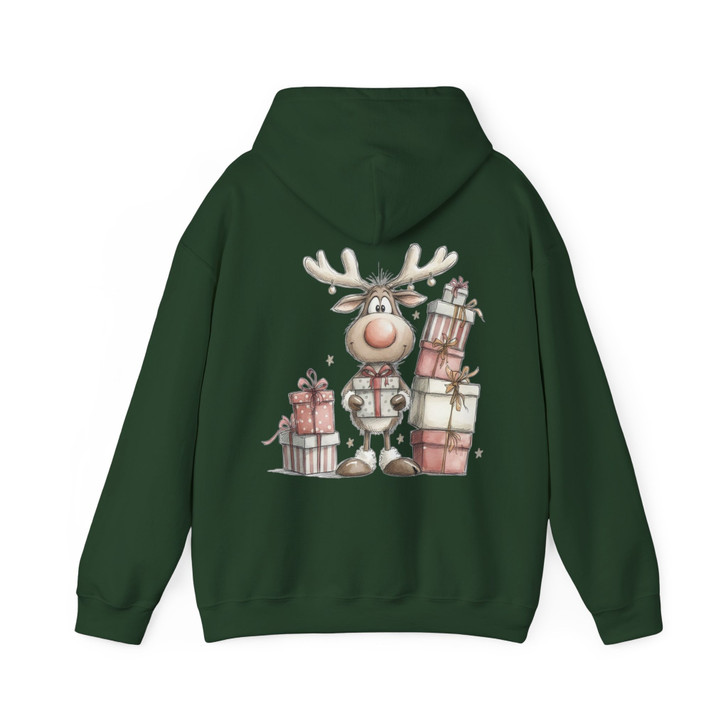 Cute Reindeer Christmas Shirt, Baby Deer Opening Gift Watercolor Hoodie S-5XL