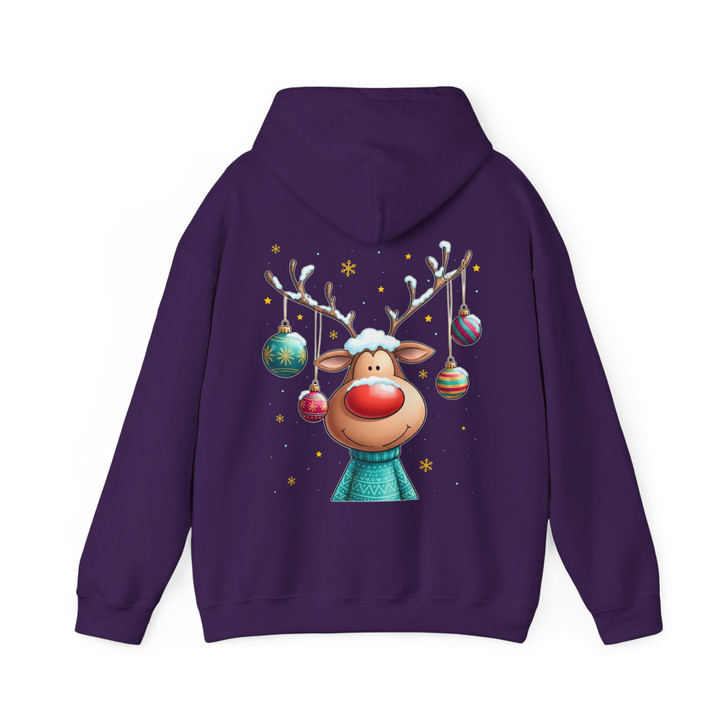 Cute Reindeer Christmas Shirt, Cartoon Rudolph With Ornaments Hoodie S-5XL