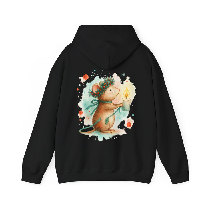 Cute Christmas Mouse T-Shirt, Watercolor Mouse Candle Tee, Cozy Holiday Animal Shirt Hoodie S-5XL