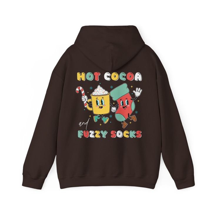 Hot Cocoa and Fuzzy Socks Shirt, Cute Winter Cartoon Tee, Cozy Christmas Hot Chocolate Shirt, Holiday Gift Hoodie S-5XL