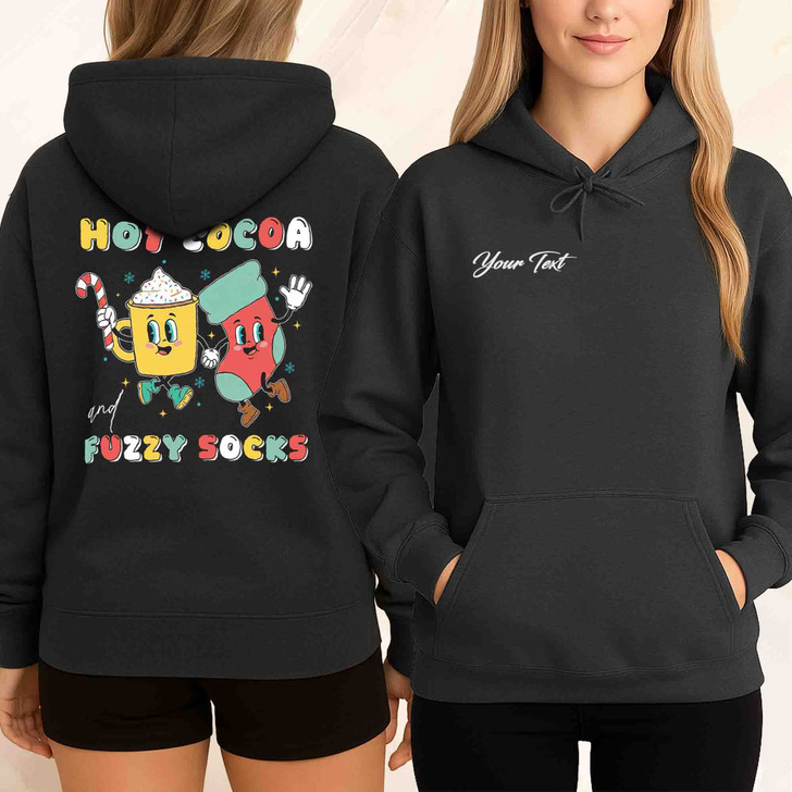 Hot Cocoa and Fuzzy Socks Shirt, Cute Winter Cartoon Tee, Cozy Christmas Hot Chocolate Shirt, Holiday Gift Hoodie S-5XL