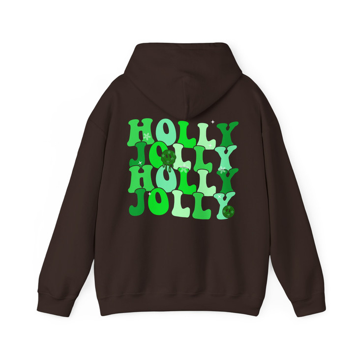 Holly Jolly Shirt, Retro Christmas Typography Tee, Green Holiday Graphic Shirt, Cute Festive Xmas Gift Hoodie S-5XL