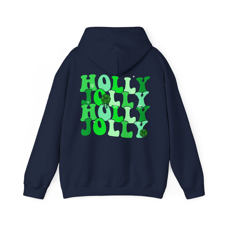 Holly Jolly Shirt, Retro Christmas Typography Tee, Green Holiday Graphic Shirt, Cute Festive Xmas Gift Hoodie S-5XL