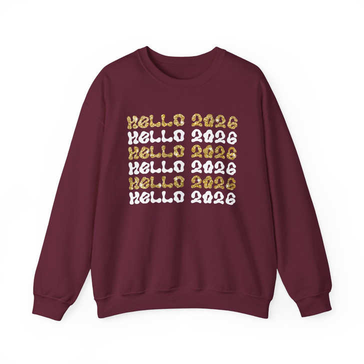Hello 2026 Retro Glitter T Shirt, New Year Aesthetic Graphic Tee, Trendy Unisex Sweatshirt S-5XL